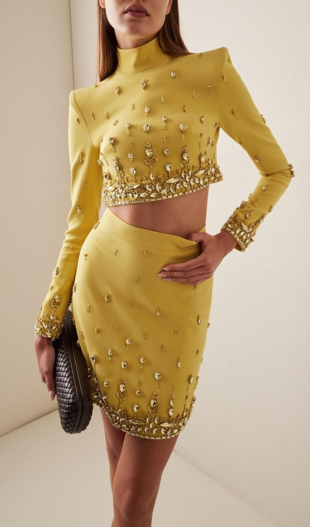 CRYSTAL-EMBELLISHED SUIT SET IN YELLOW
