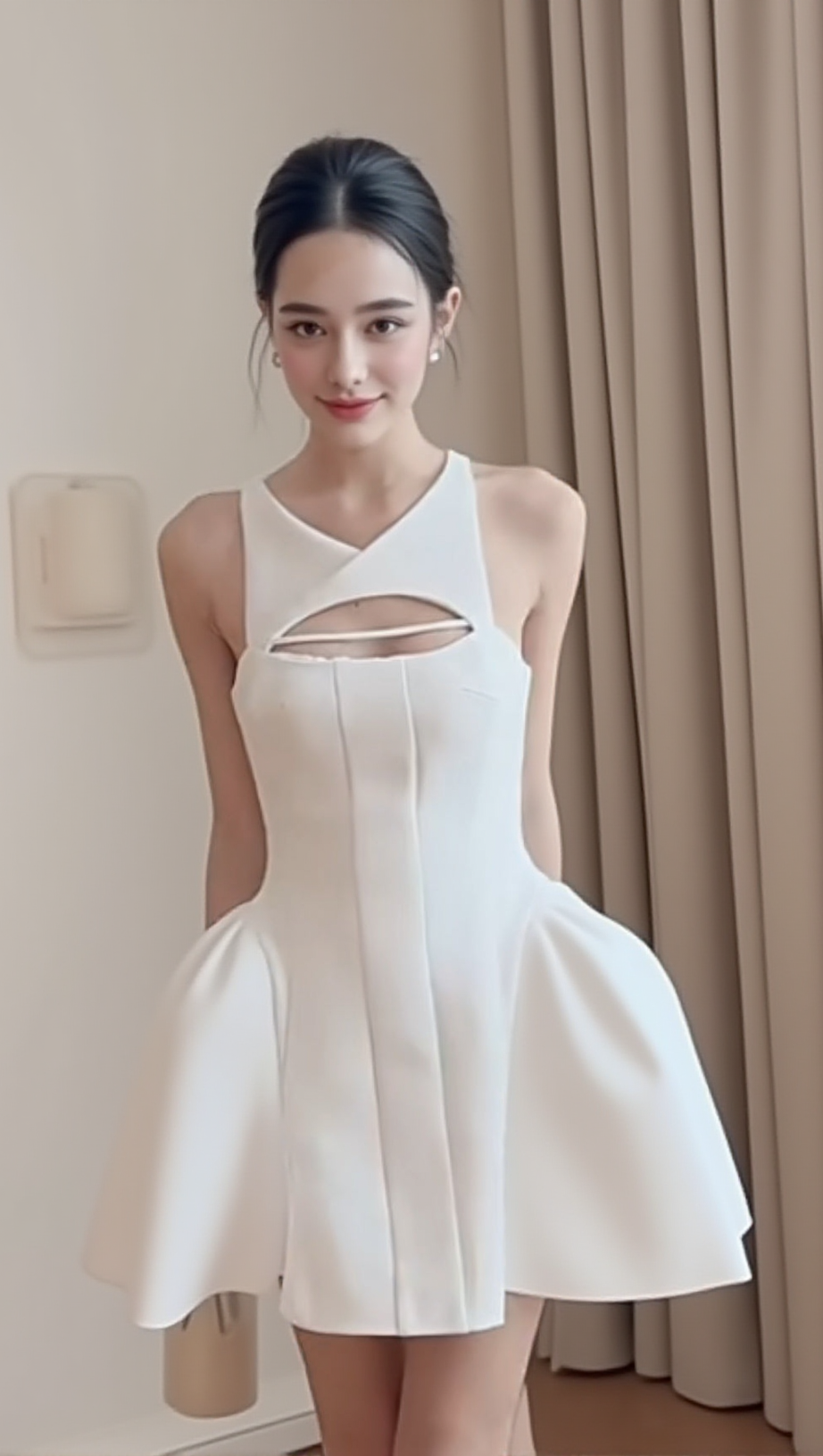 CUT-OUT SLEEVELESS CORSET MINI DRESS IN WHITE