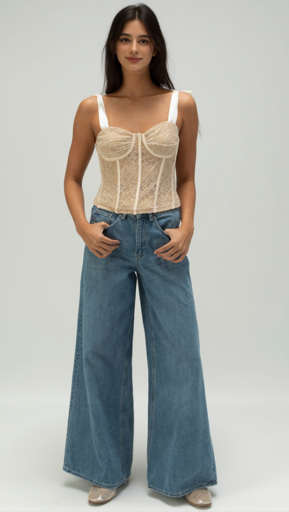 WEST OF MELROSE Damen Korsett-Top aus Spitze