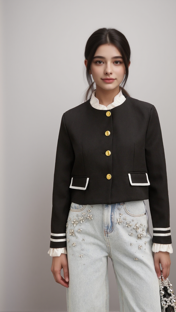 AIIZIE GÉRALDINE BLACK RUFFLED-TRIM JACKET - product image
