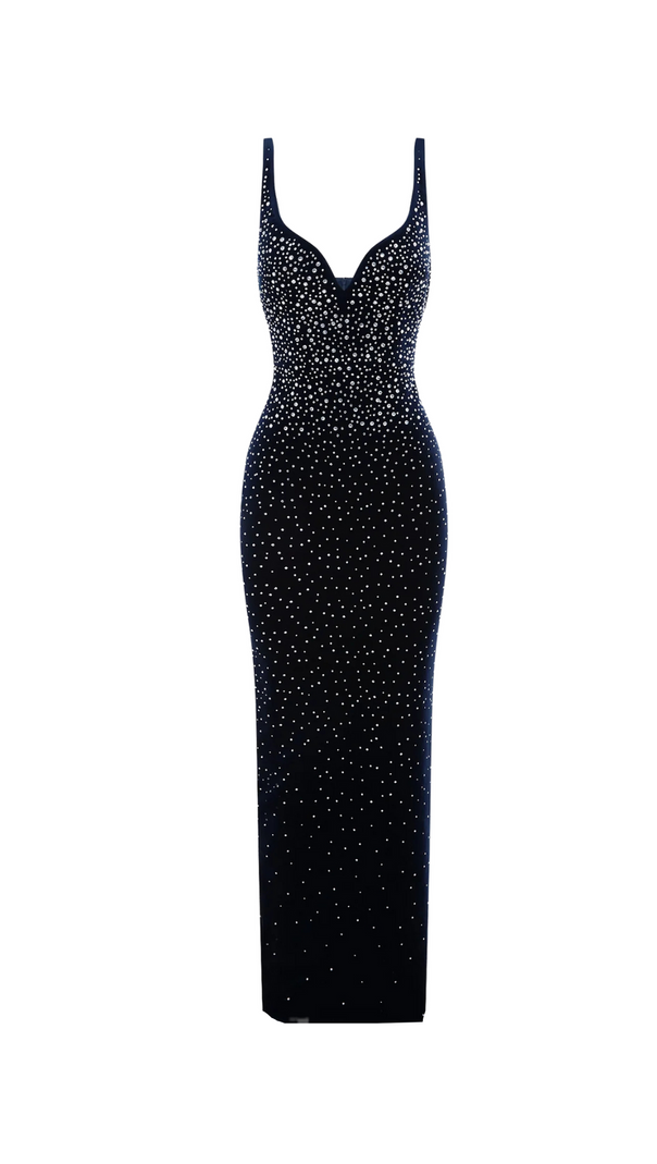 AIIZIE CRYSTAL VELVET SINGLET MAXI DRESS IN MIDNIGHT BLACK - product image