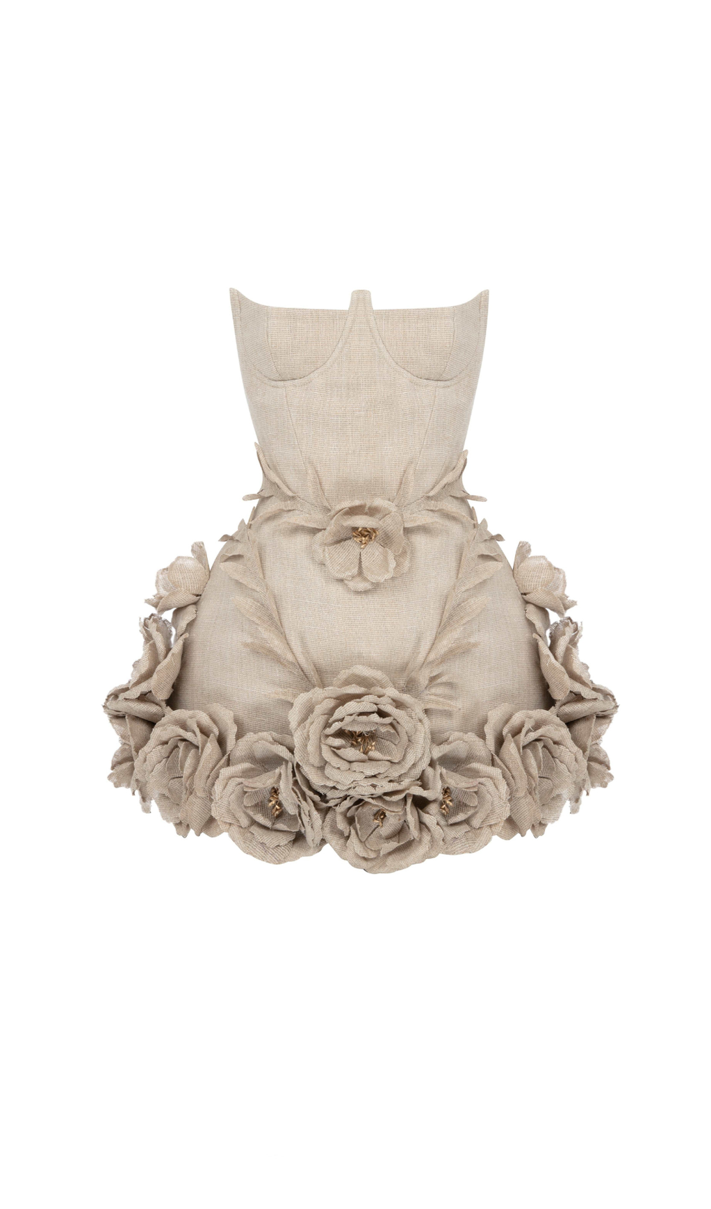 SALOME BEIGE LINEN CORSET FLOWER DETAILS MINI DRESS
