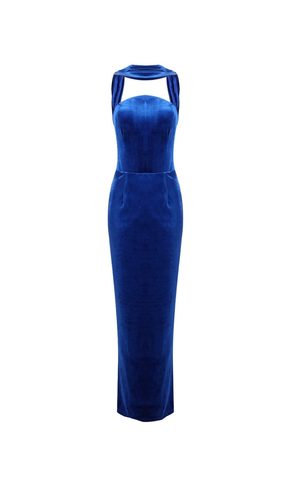 Josephine – schulterfreies Samtkleid mit Schärpe in Blau