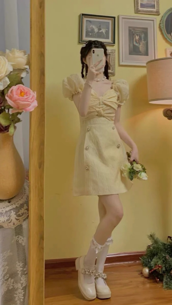 AIIZIE YELLOW BOW DECOR MINI DRESS - product image