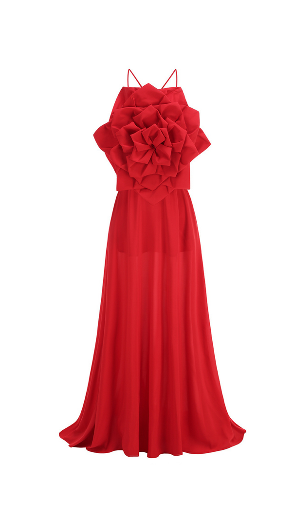 AIIZIE WINIFRED 3D FLOWER STRAP MAXI DRESS IN RED - product image