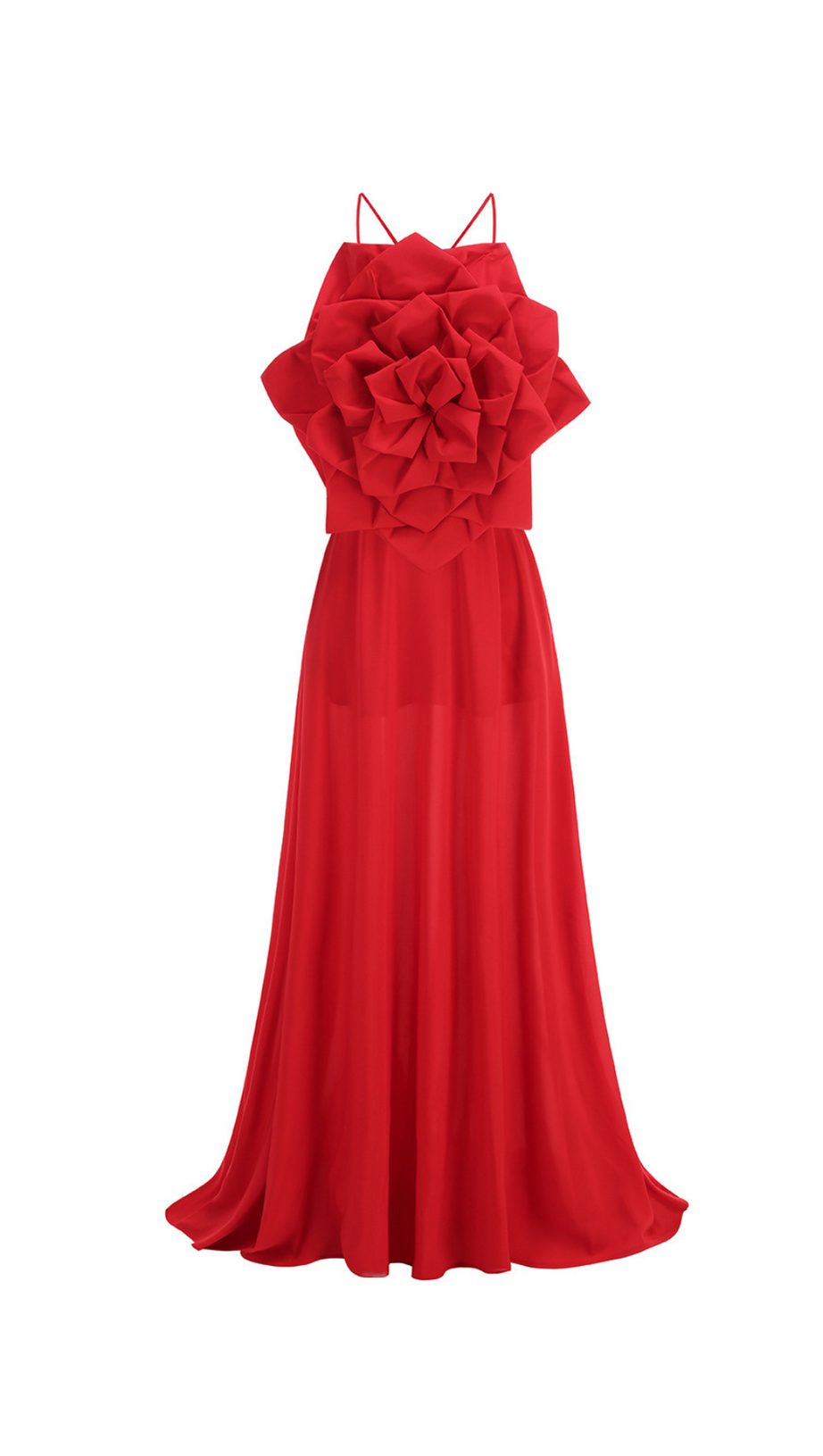 Winifred – Maxikleid mit 3D-Blumenträgern in Rot