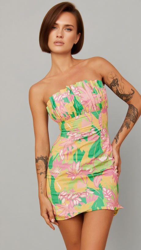 FLOWERS OF LOVE MINI DRESS - PINK MULTI