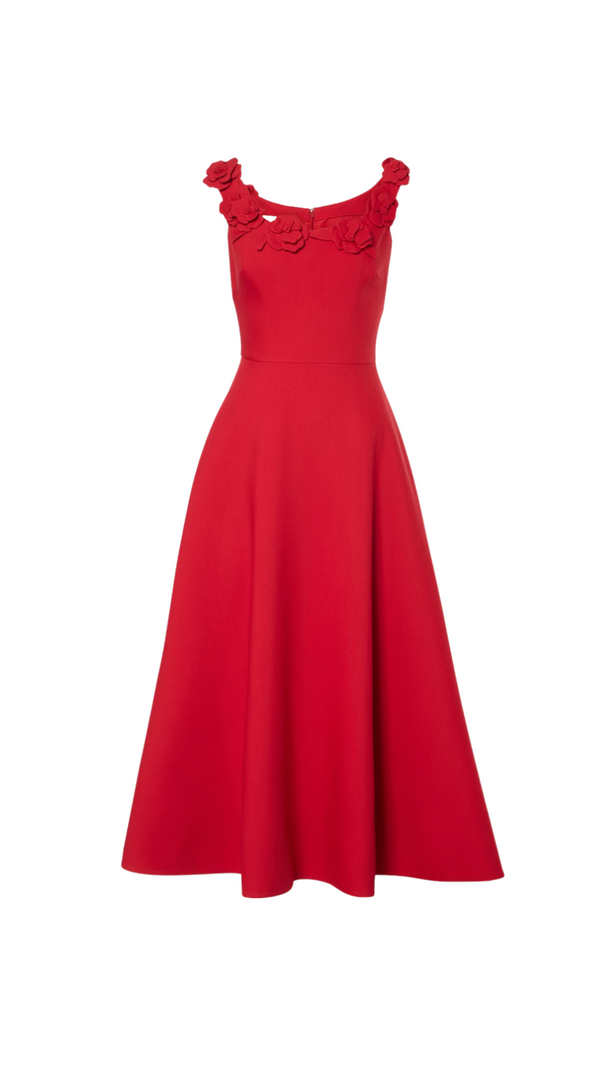 AIIZIE ULA EMBELLISHED FLORAL ROUND NECK MIDI DRESS IN RED - product image