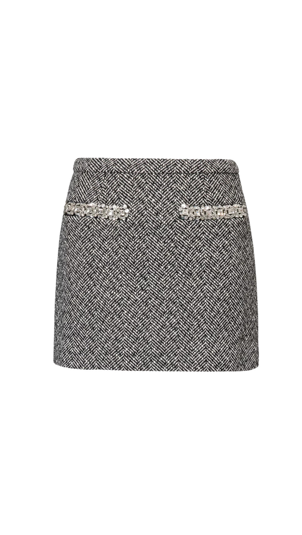 AIIZIE BERYL RHINESTONE -EMBELLISHMENT KNITTED MINI SKIRT IN BLACK - product image