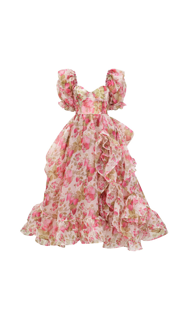 AIIZIE FRUIT-PRINT RUFFLED MAXI DRESS IN PINK - product image