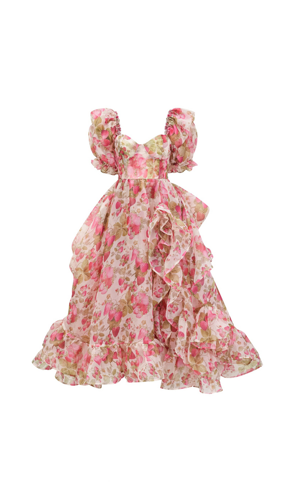 FRUIT-PRINT RUFFLED MAXI DRESS IN PINK
