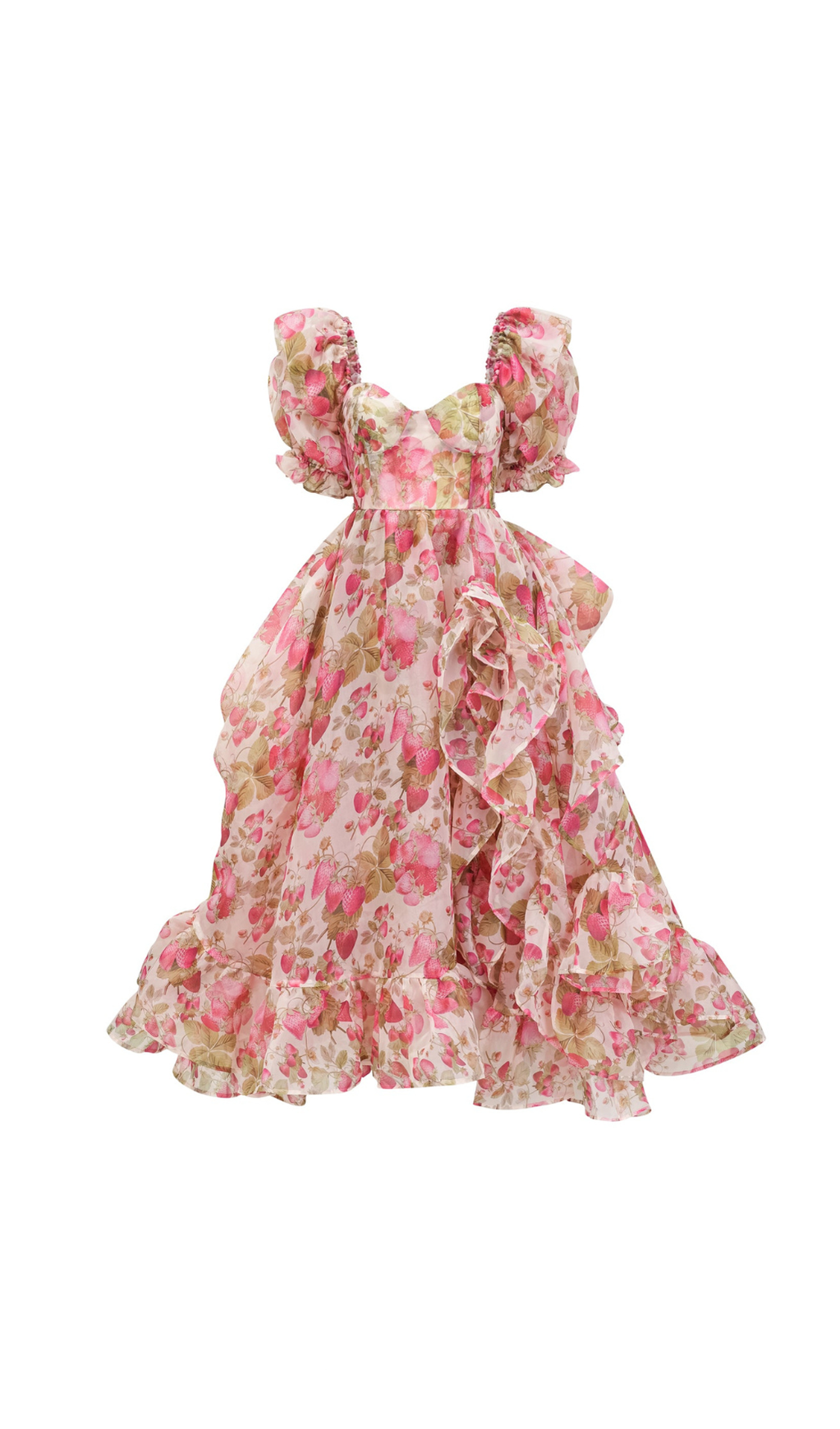 FRUIT-PRINT RUFFLED MAXI DRESS IN PINK