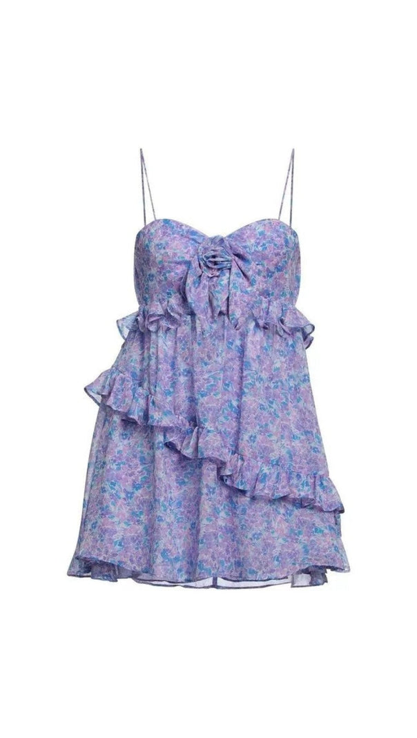 AIIZIE FLORAL EMBELLISHED RUFFLE TRIM MINI DRESS - product image