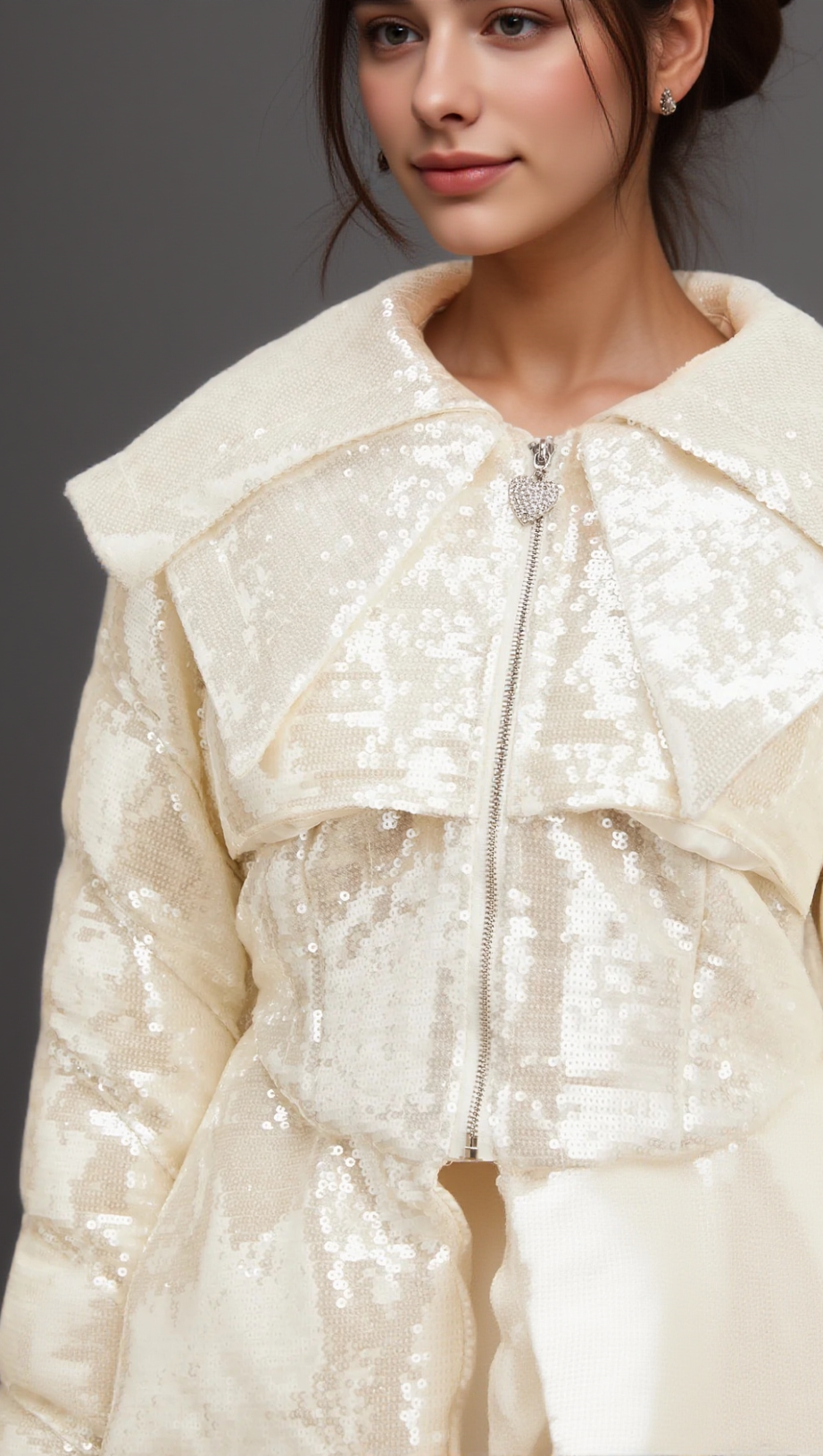 JOSLYN WHITE SEQUINED DOWN COAT