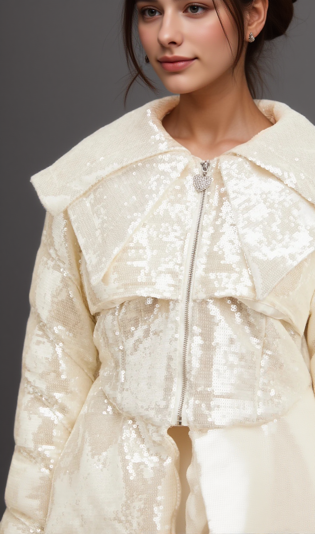 JOSLYN WHITE SEQUINED DOWN COAT