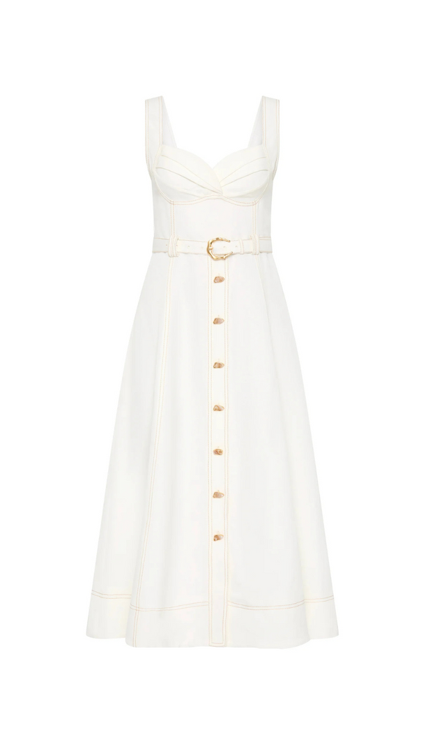AIIZIE SWEETHEART NECKLINE BELTED MIDI DRESS IN IVORY - product image