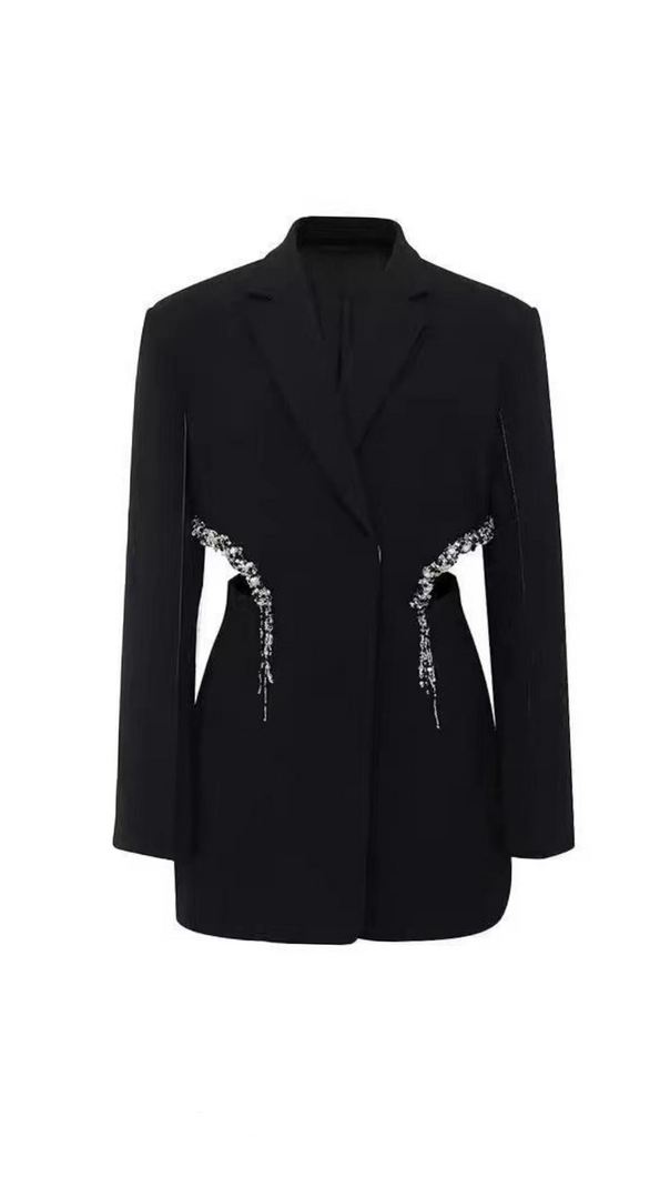 AIIZIE CRYSTAL-EMBELLISHED CUT OUT BLAZER DRESS IN BLACK - product image