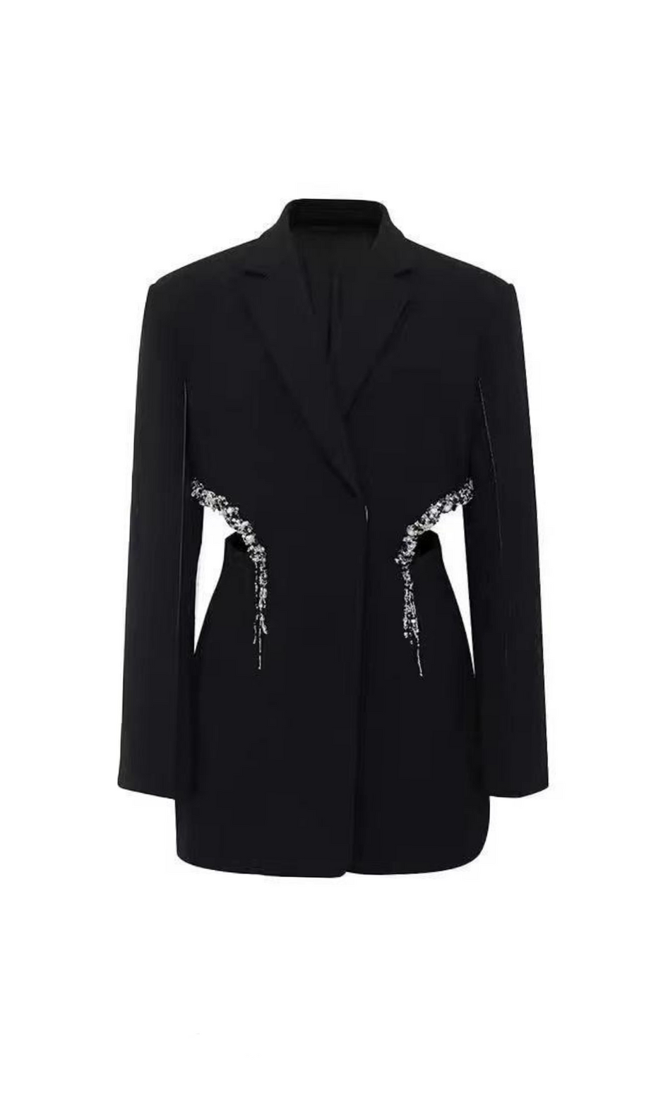 Blazerkleid mit Kristallverzierung und Cut-Outs in Schwarz 