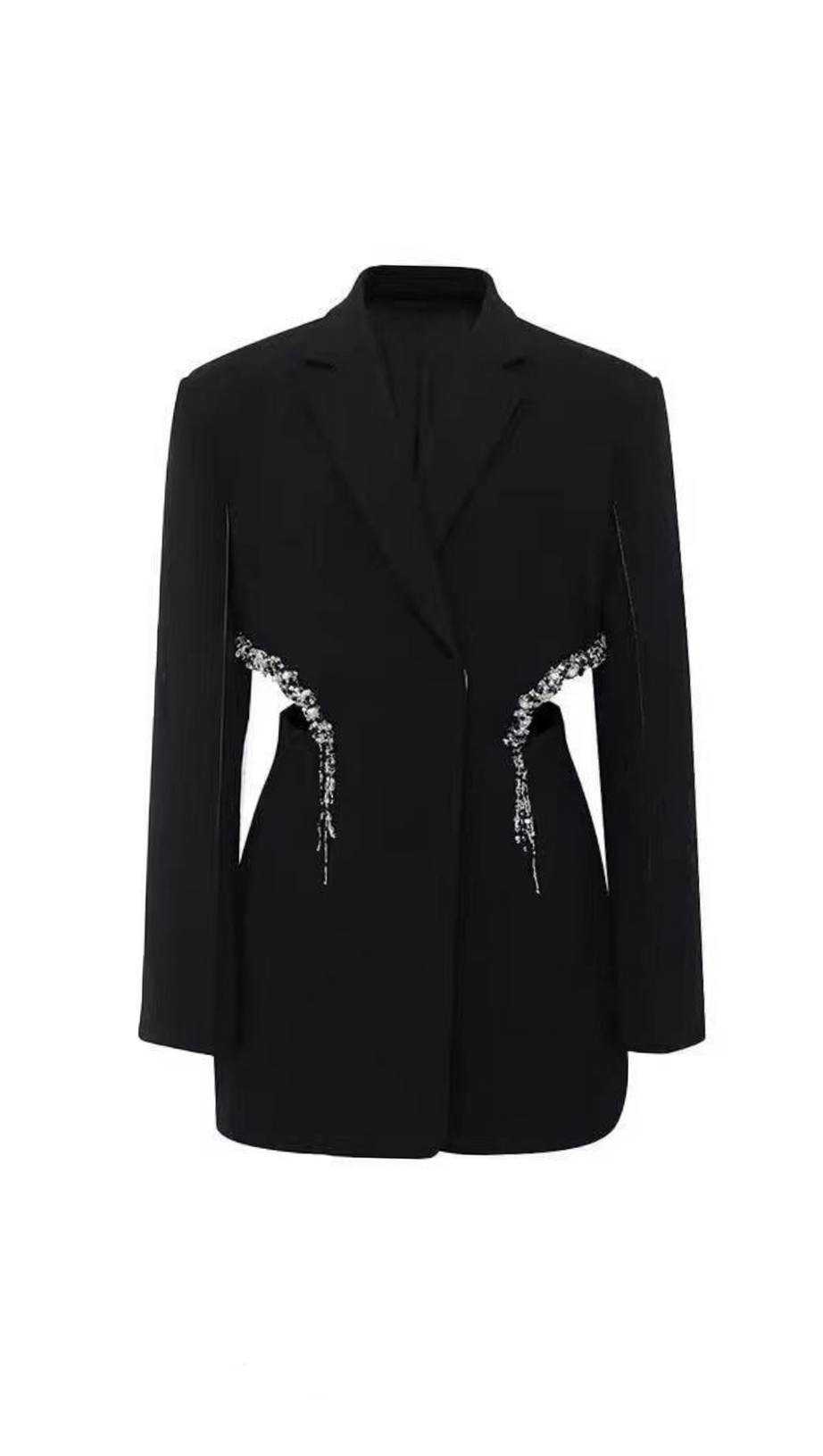 Blazerkleid mit Kristallverzierung und Cut-Outs in Schwarz 