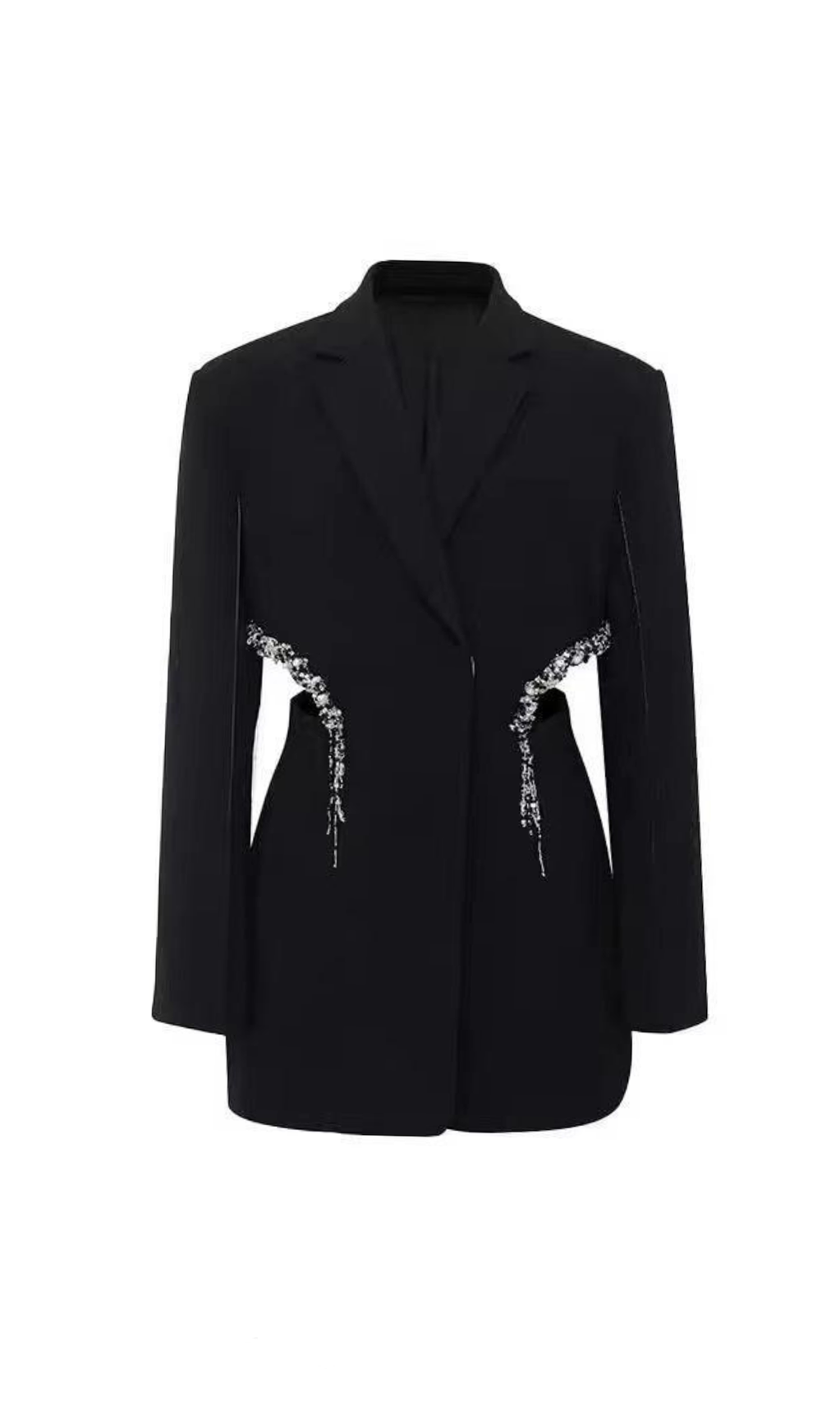 CRYSTAL-EMBELLISHED CUT OUT BLAZER DRESS IN BLACK