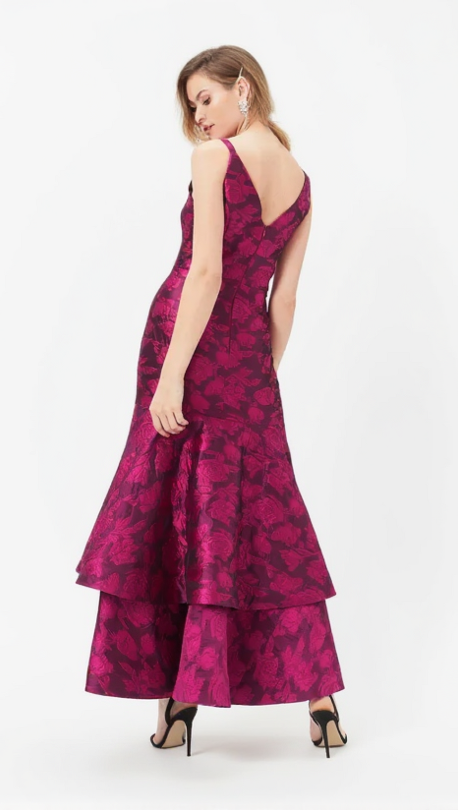 LAYER JACQUARD MAXI DRESS IN RED