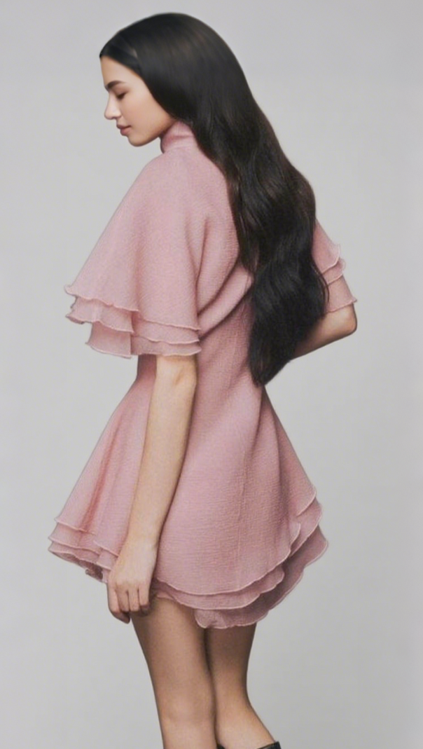 AIIZIE LAYER TRIM CHIFFON SHIRT MINI DRESS IN PINK - product image