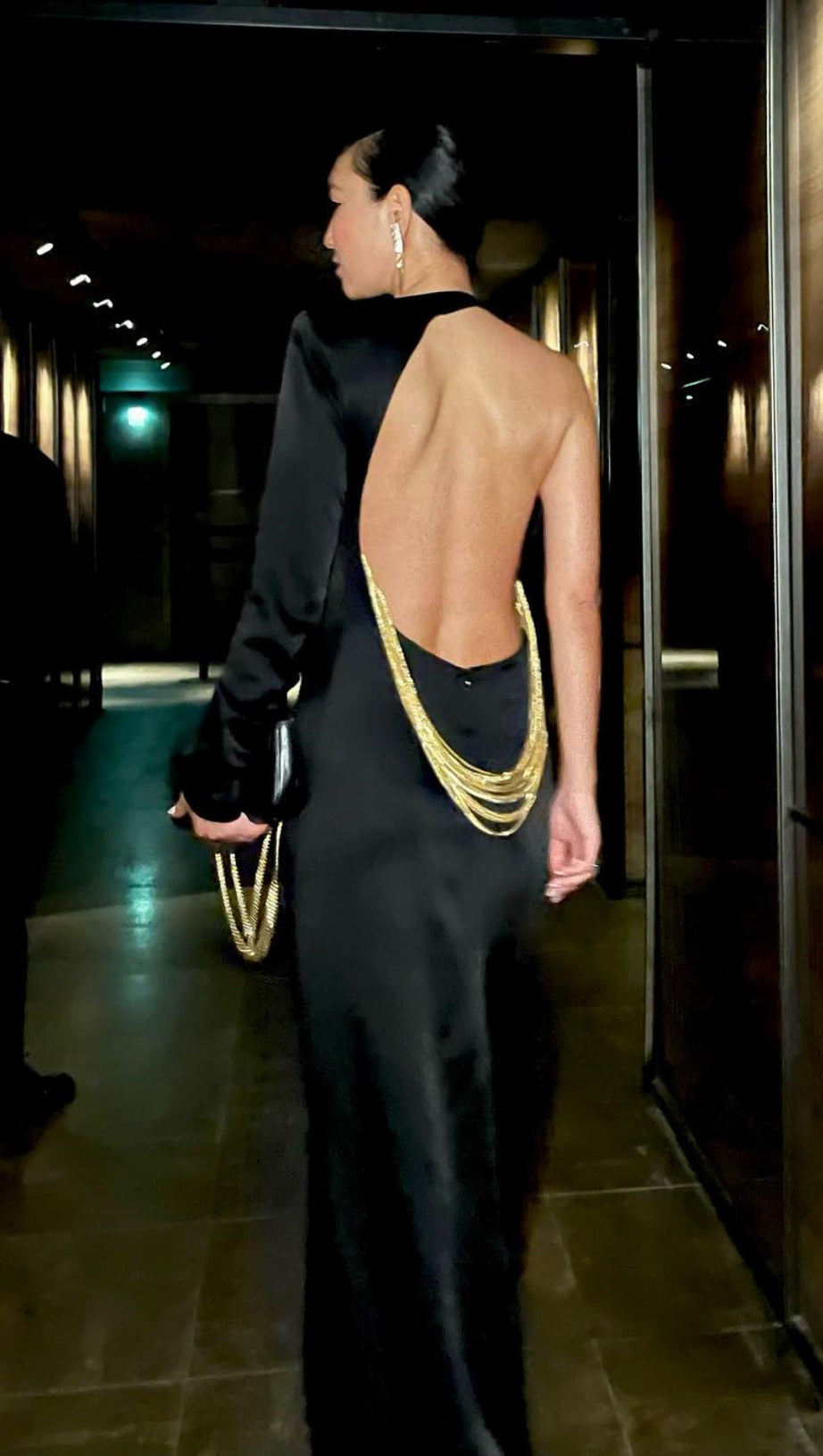 ANGELOU BLACK BACKLESS CHAIN MAXI DRESS