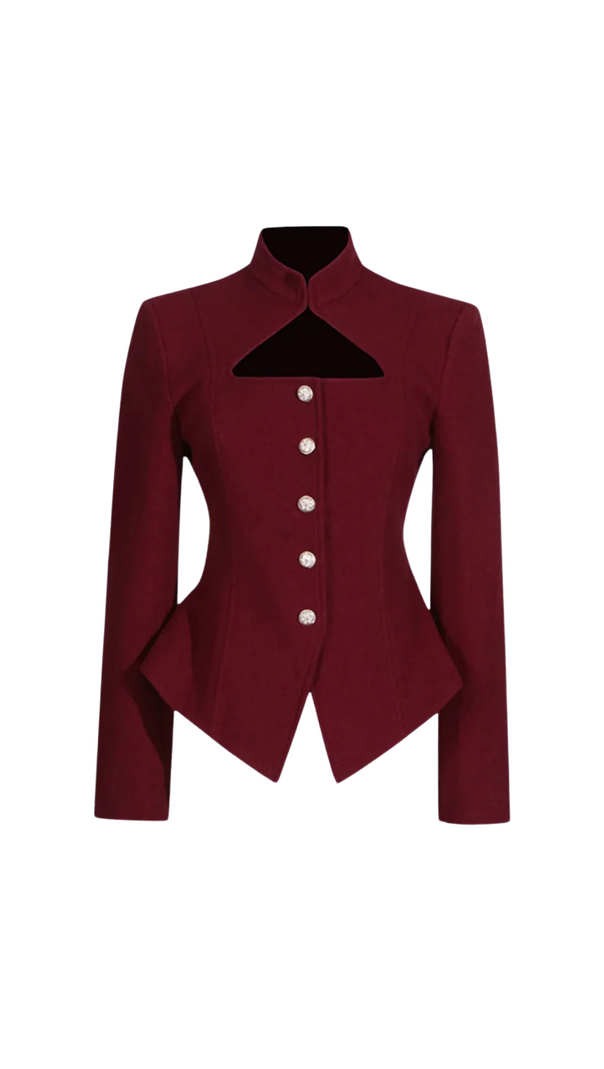 AIIZIE AYMEE CUTOUT BUTTON BLAZER IN BURGUNDY - product image
