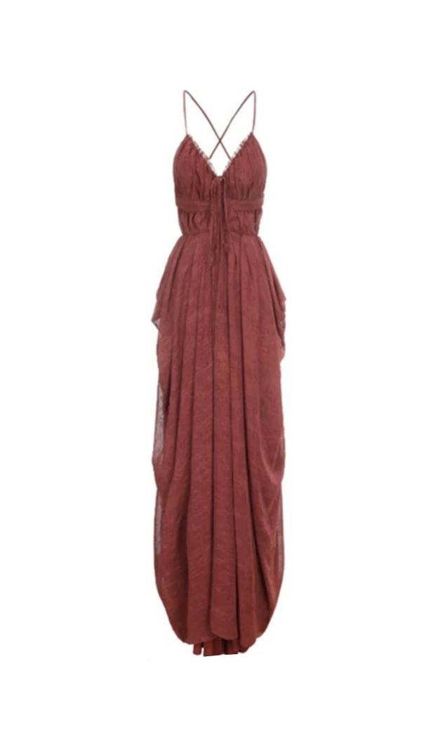 AIIZIE SALLY PLEATED MIDI DRESS IN RUST RED - product image