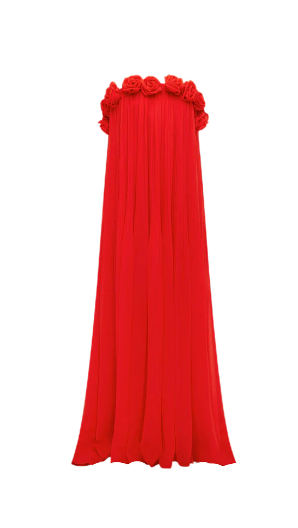 AIIZIE DRAPED FLOOR LENGTH DRESS IN SCARLET - product image