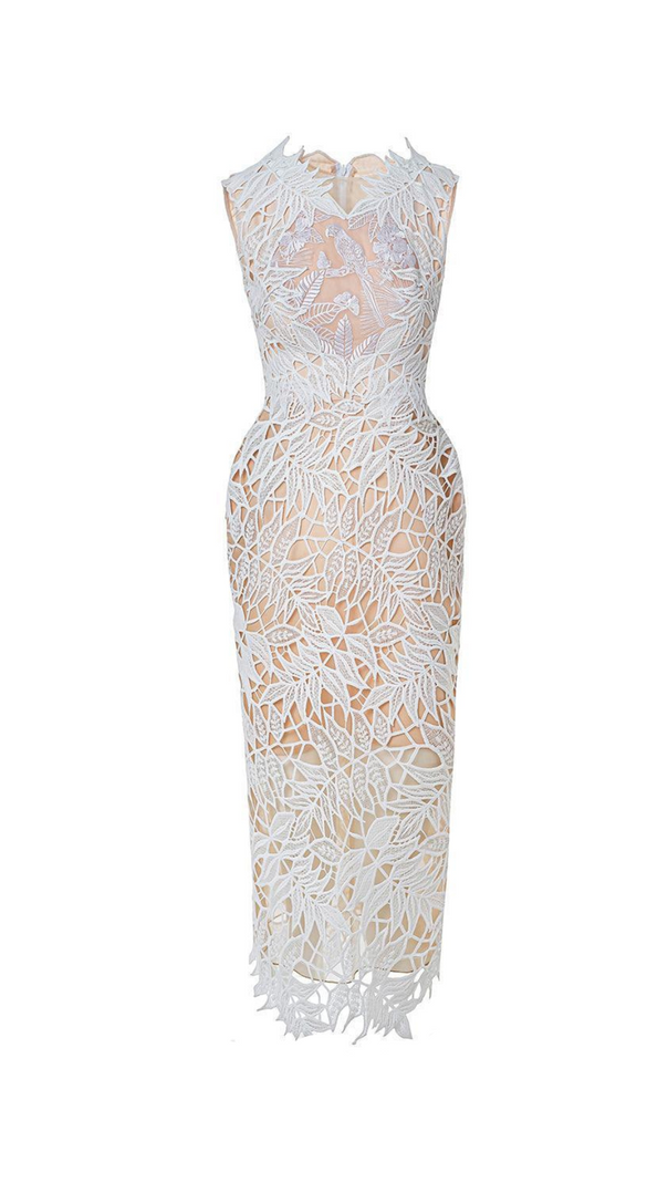 AIIZIE VANESSA SLEEVELESS LACE EMBROIDERED MIDI DRESS IN WHITE - product image