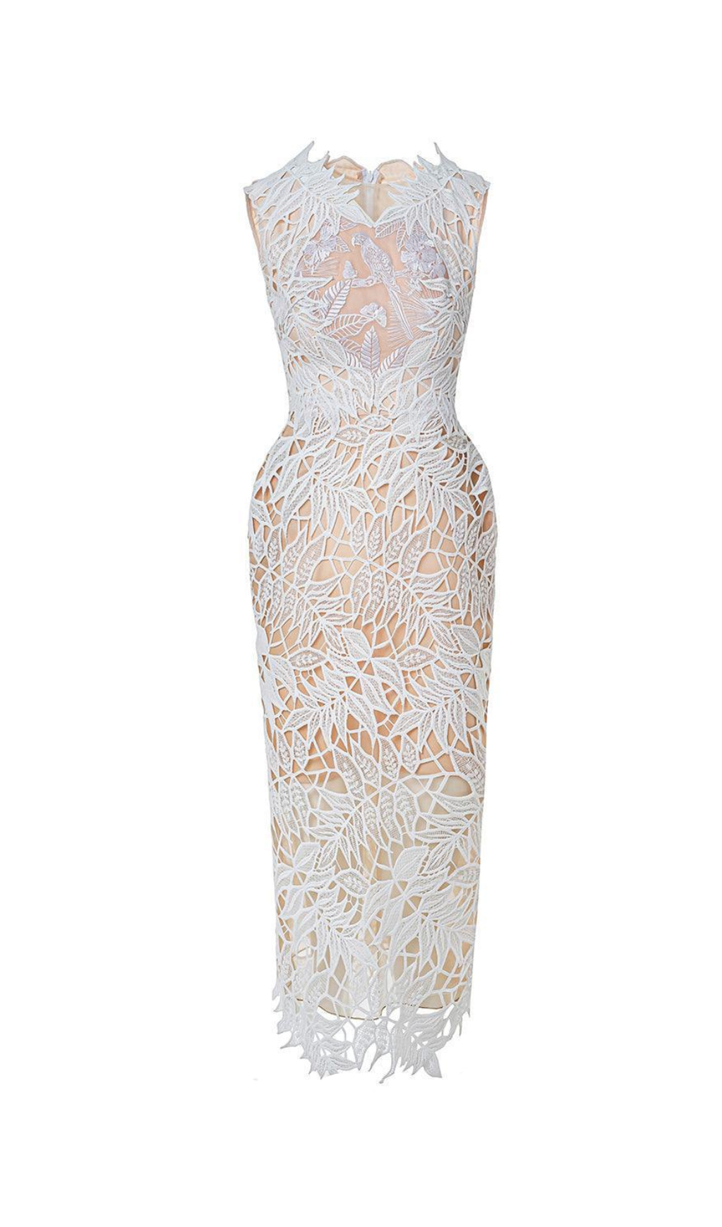 ABITO MIDI VANESSA SENZA MANICHE IN PIZZO RICAMATO BIANCO