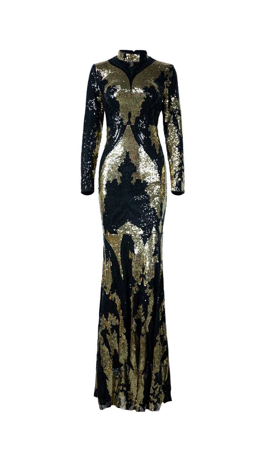 Sequin Long Sleeve bodycon Maxi Dress in black