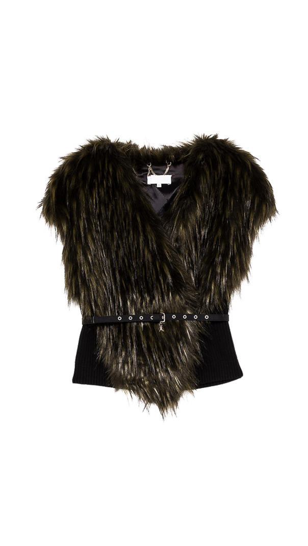 AIIZIE FAUX FUR PATCHWORK CARDIGAN VEST - product image