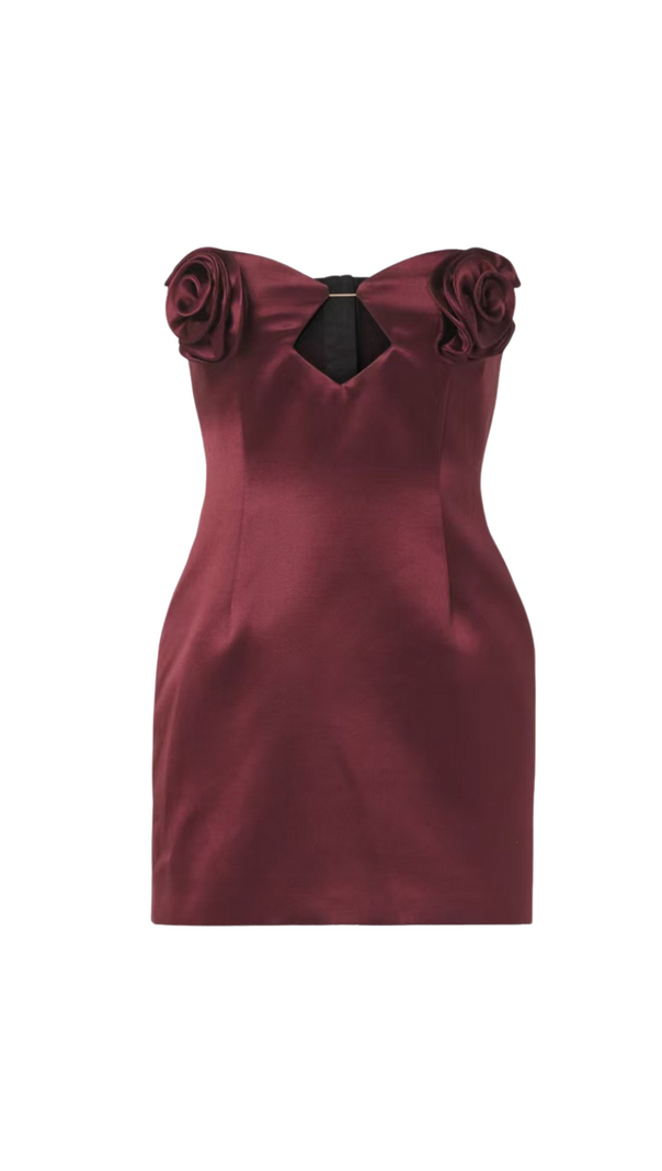 AIIZIE EBRAR STRAPLESS FLOWER SATIN MINI DRESS - product image