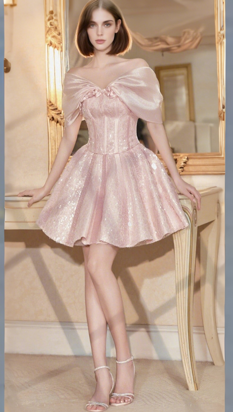 STRAPLESS SEQUIN MINI DRESS IN PINK