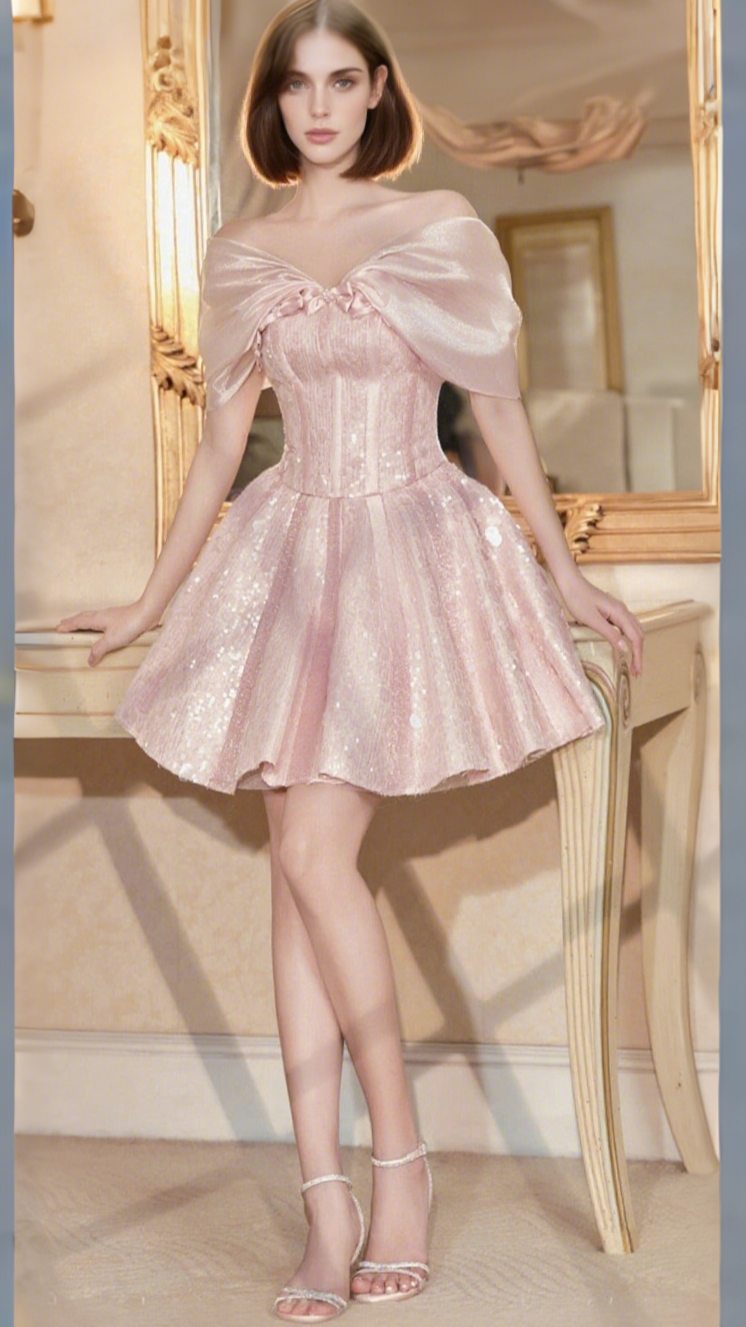 STRAPLESS SEQUIN MINI DRESS IN PINK