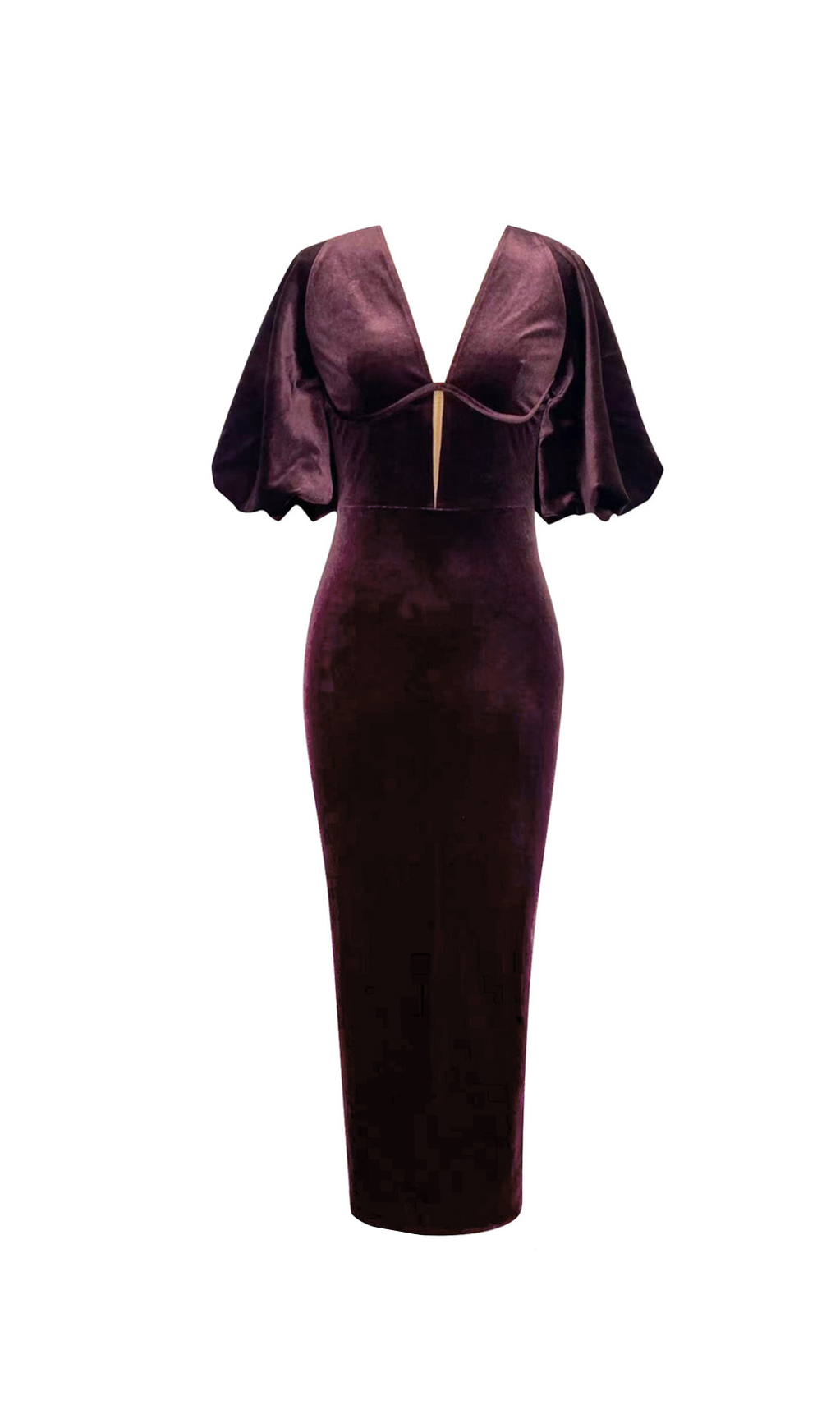 LANTERN SLEEVE VELVET MAXI DRESS IN BURGUNDY