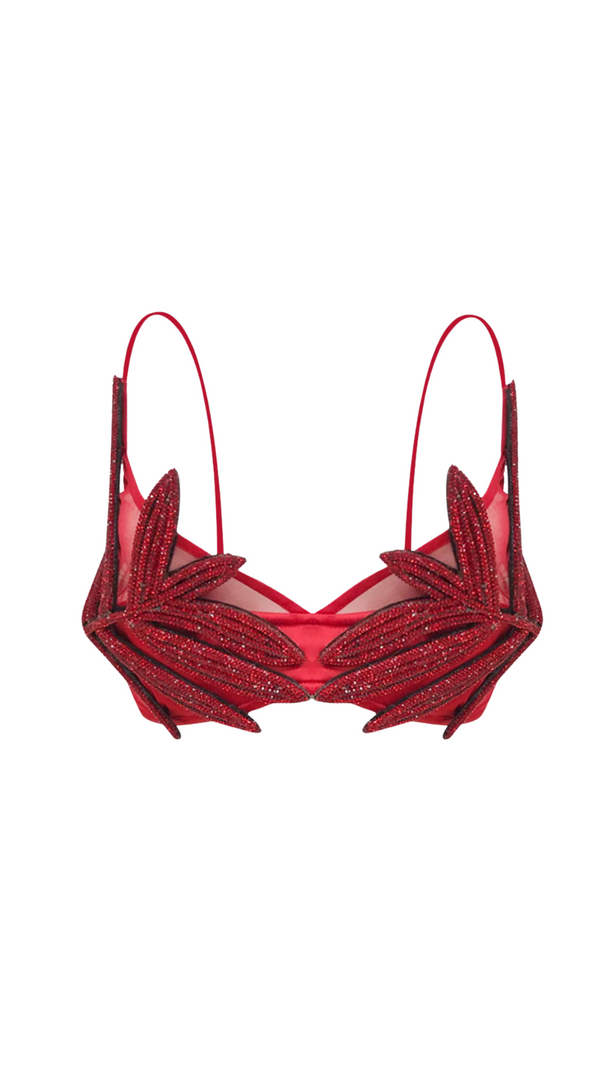 AIIZIE VIEBY LEAF CRYSTAL BRALETTE IN RED - product image