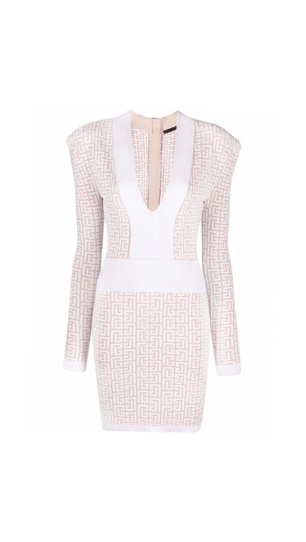 AIIZIE MONOGRAM-PATTERN LONG-SLEEVE DRESS IN BEIGE - product image
