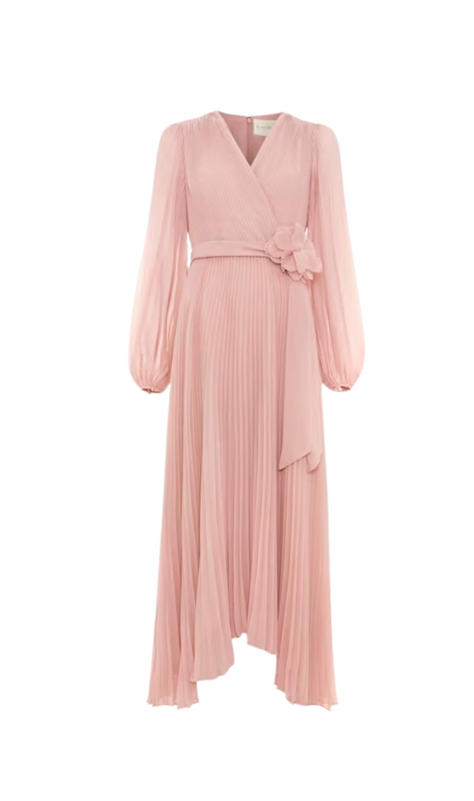 lantern sleeve pleated maxi dress in pale pink