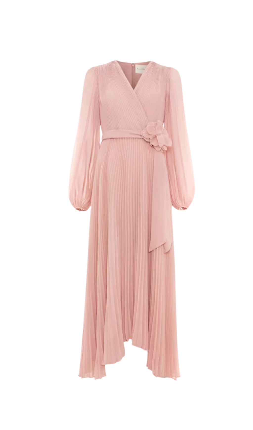 LANTERN SLEEVE PLEATED MAXI DRESS IN PALE PINK