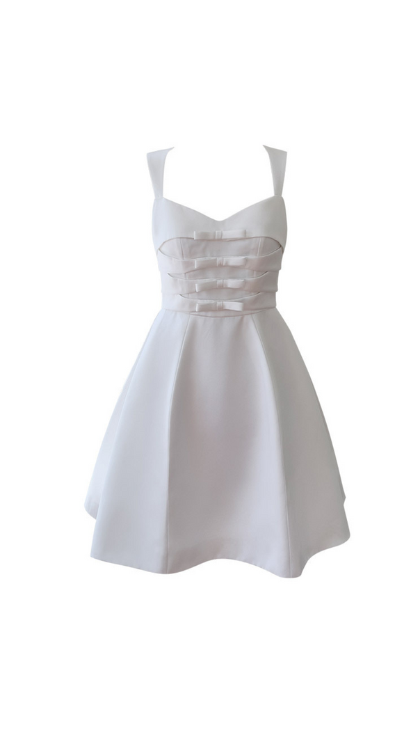 AIIZIE ALYSSA BOW SATIN MINI DRESS IN WHITE - product image