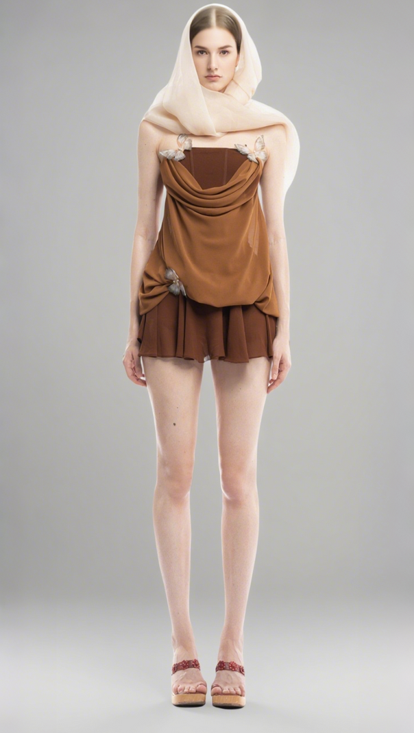 ACOSTA STRAPLESS BUTTERFLY EMBELLISHED MINI DRESS