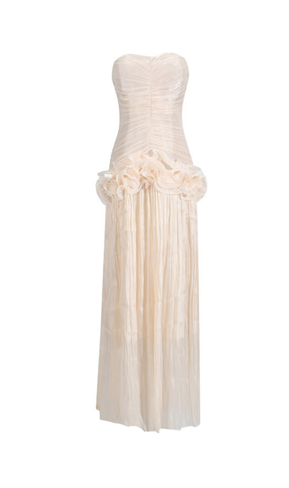 ruffle-embellished pleated maxi dress in apricot