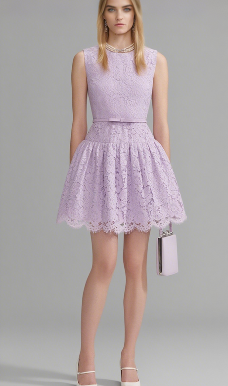 Lilac Lace Sleeveless Mini Dress