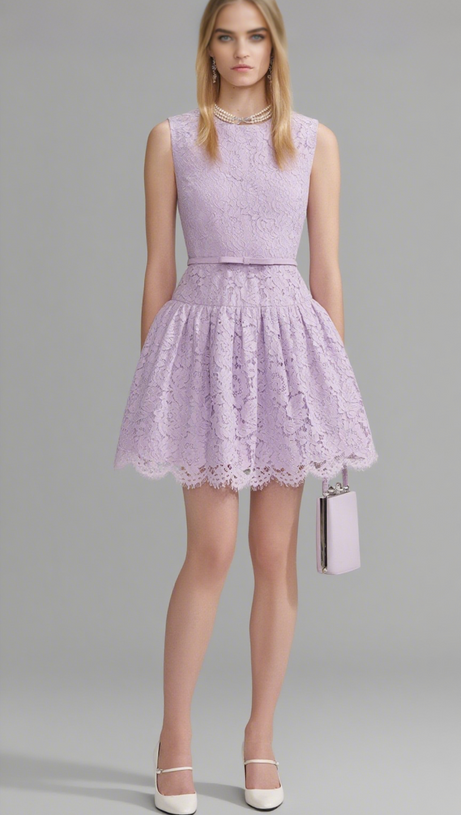 LILAC LACE SLEEVELESS MINI DRESS