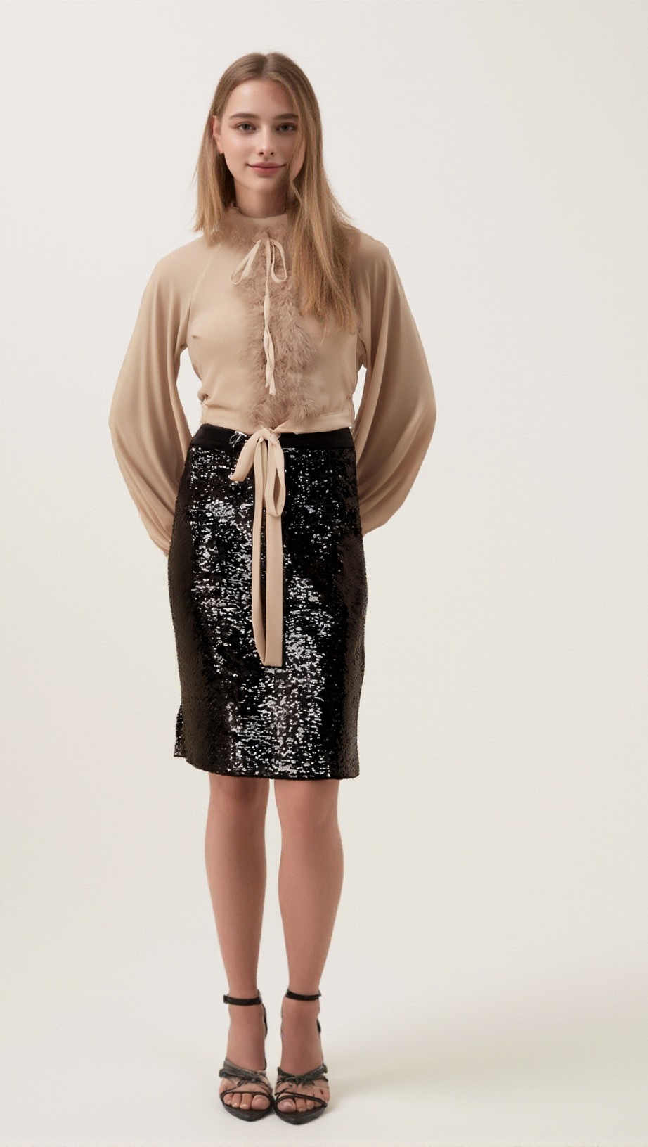 SALOME FEATHER-DETAIL CHIFFON BLOUSE