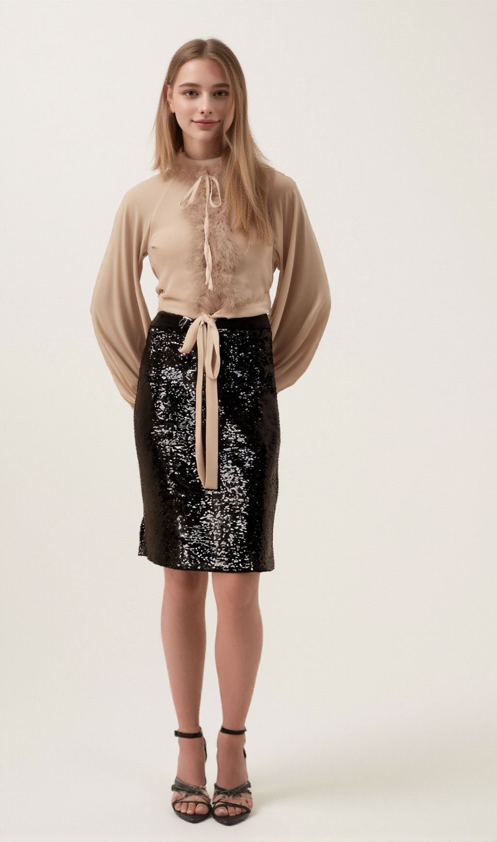 SALOME FEATHER-DETAIL CHIFFON BLOUSE