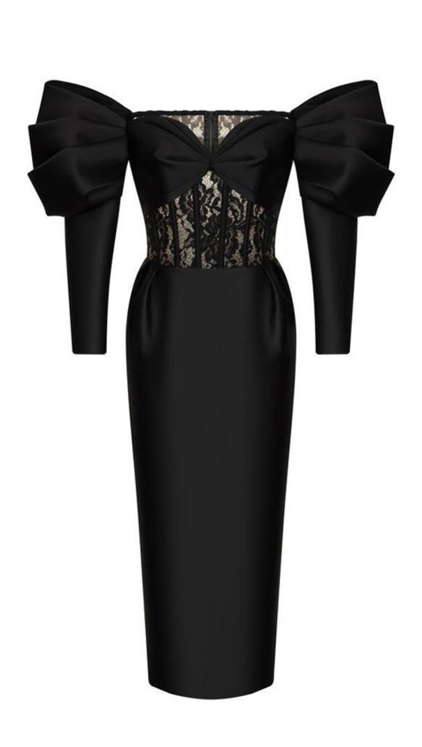 ABITO MIDI IN PIZZO SENZA SPALLINE